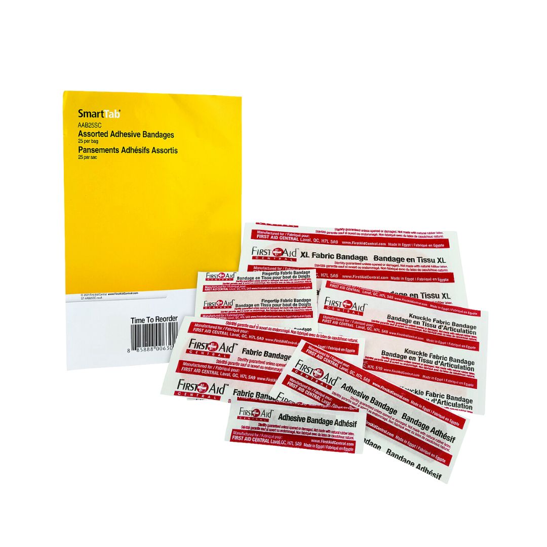 First Aid Central Assorted Adhesive Bandages - 25/pack Bag