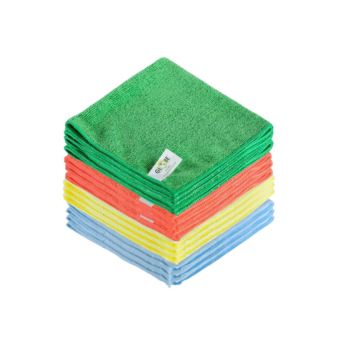 Globe Commercial Products 14"x14" Microfiber Cloths Assorted Colors (12 Pack)