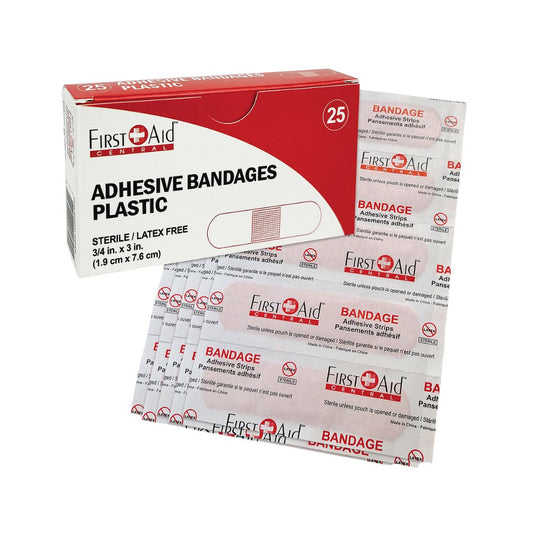 First Aid Central Plastic Bandages - 25/pack