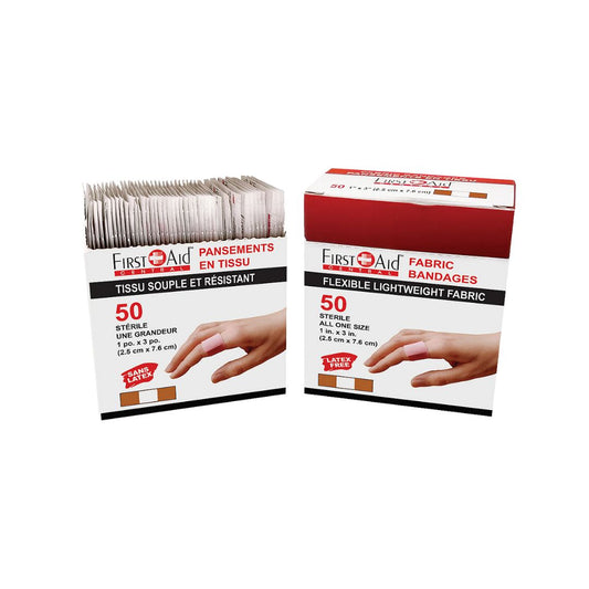 First Aid Central Fabric Adhesive Bandages - Light Weight - 50/pack