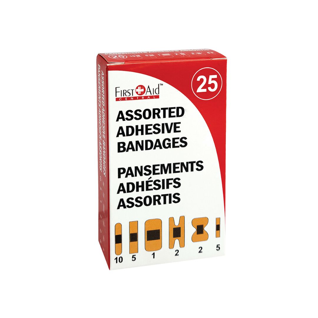 First Aid Central Assorted Adhesive Bandages - 25/pack Box